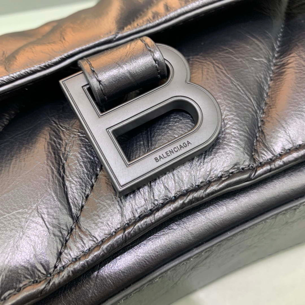 Balenciaga 716351210I Crush Small Chain Bag Quilted in Black metallized crushed calfskin black matte