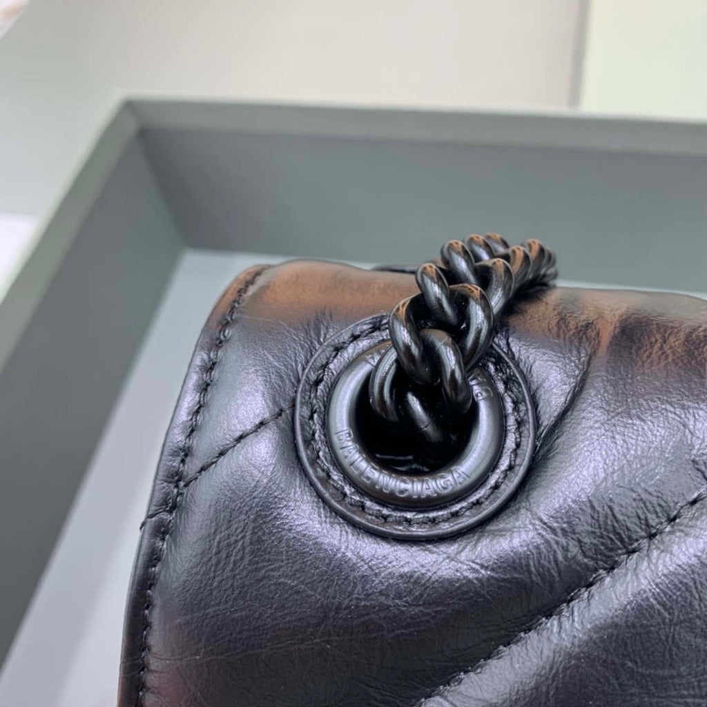 Balenciaga 716351210I Crush Small Chain Bag Quilted in Black metallized crushed calfskin black matte