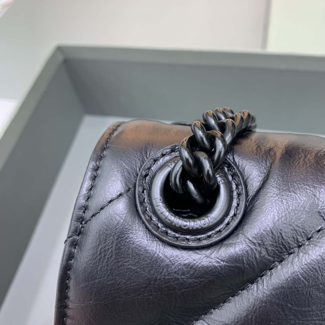 Balenciaga 716351210I Crush Small Chain Bag Quilted in Black metallized crushed calfskin black matte