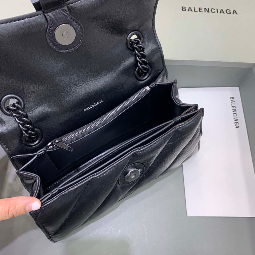 Balenciaga 716351210I Crush Small Chain Bag Quilted in Black metallized crushed calfskin black matte