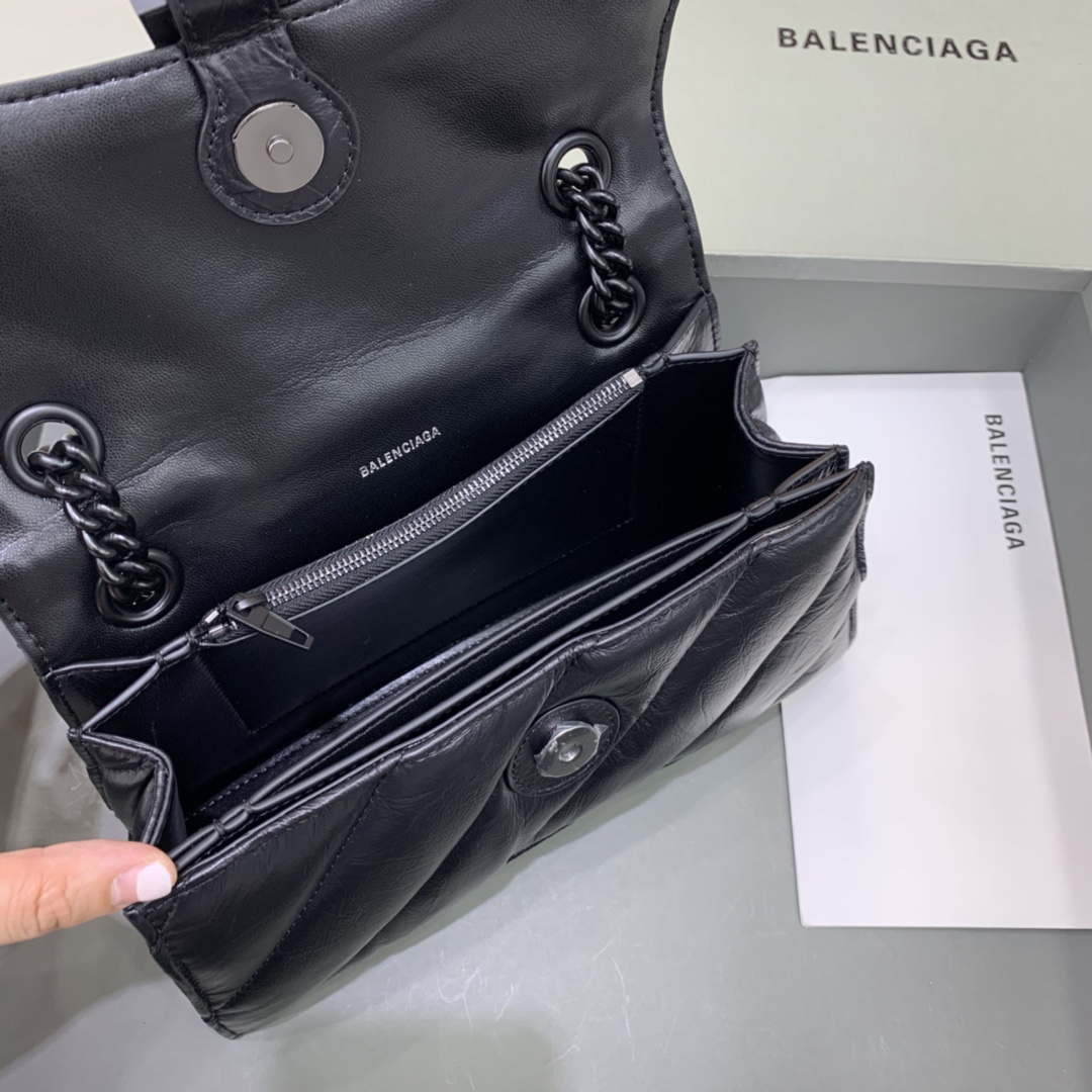 Balenciaga 716351210I Crush Small Chain Bag Quilted in Black metallized crushed calfskin black matte
