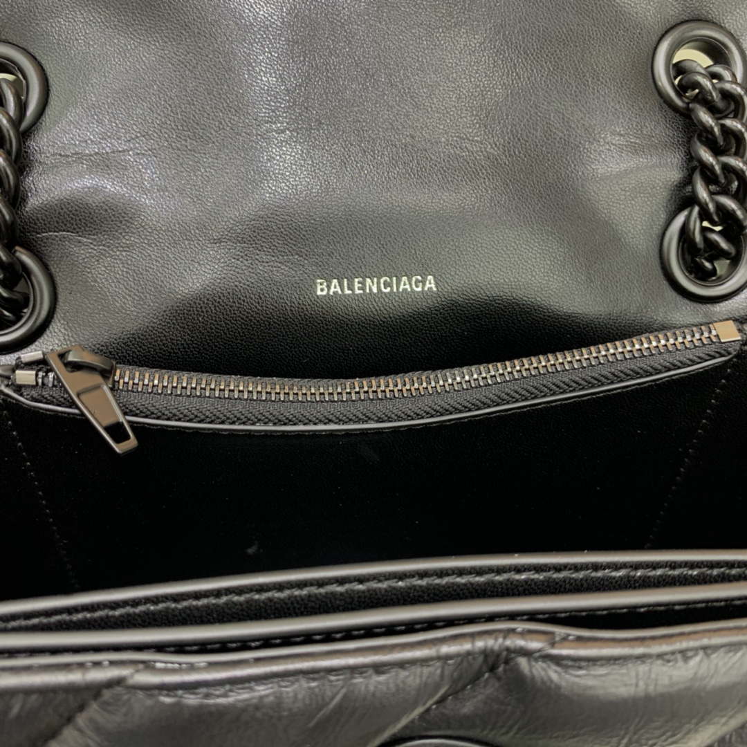 Balenciaga 716351210I Crush Small Chain Bag Quilted in Black metallized crushed calfskin black matte