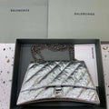 Balenciaga 716393210 Crush Medium Chain Bag Quilted in Silver metallized crushed calfskin Silver