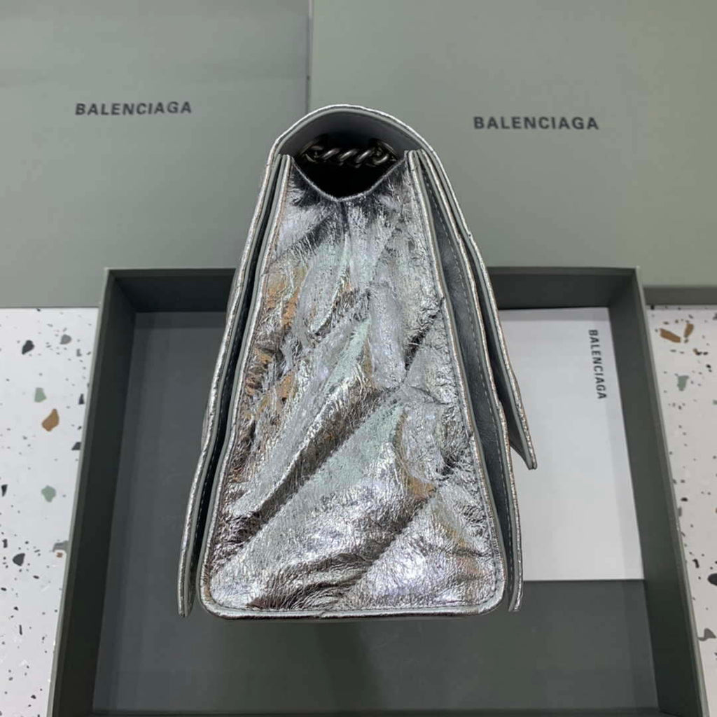 Balenciaga 716393210 Crush Medium Chain Bag Quilted in Silver metallized crushed calfskin Silver