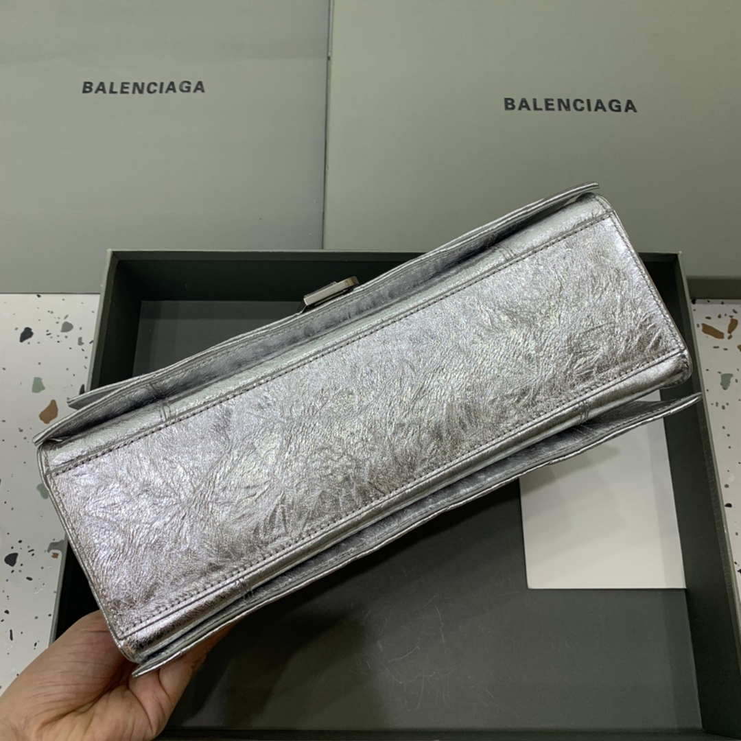 Balenciaga 716393210 Crush Medium Chain Bag Quilted in Silver metallized crushed calfskin Silver