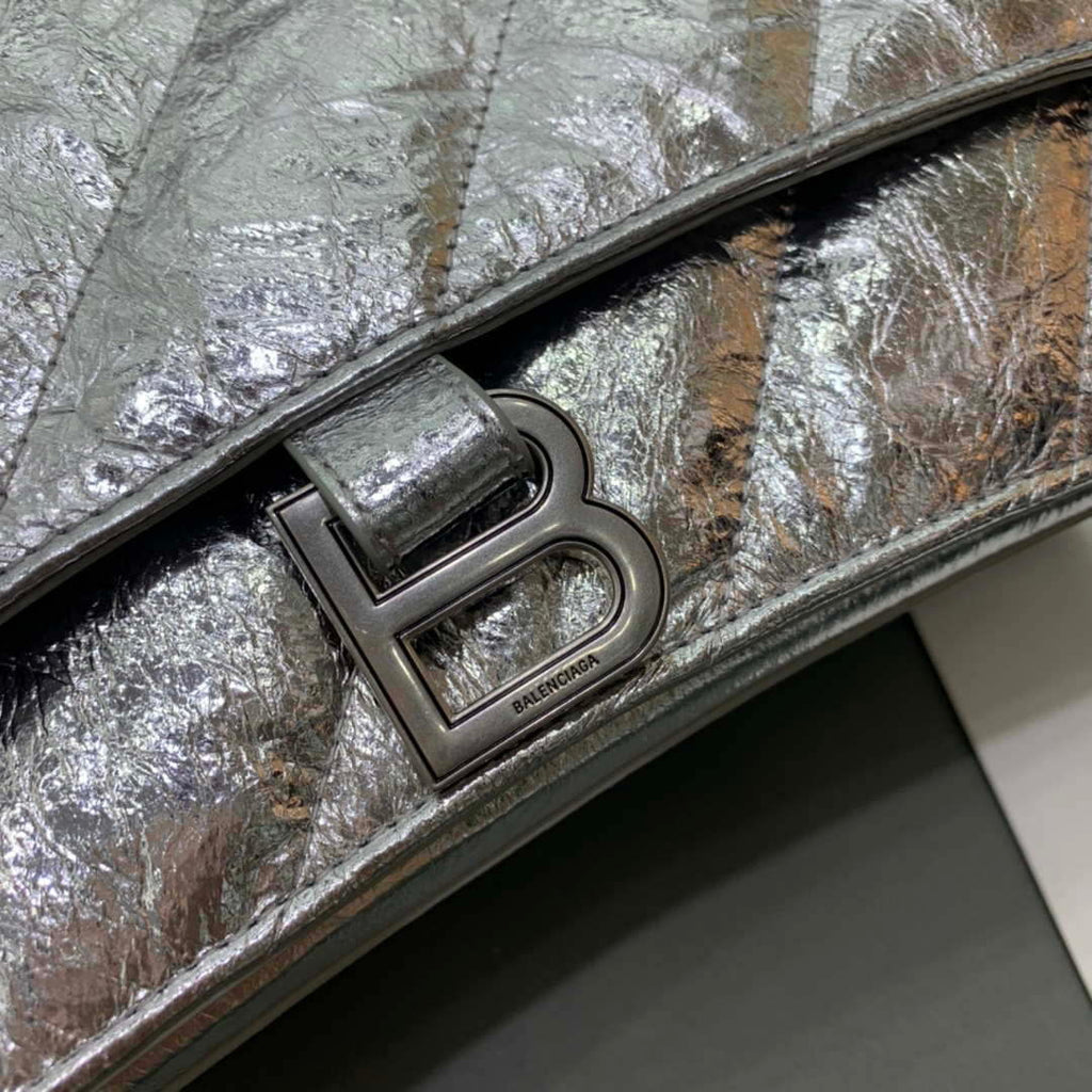 Balenciaga 716393210 Crush Medium Chain Bag Quilted in Silver metallized crushed calfskin Silver