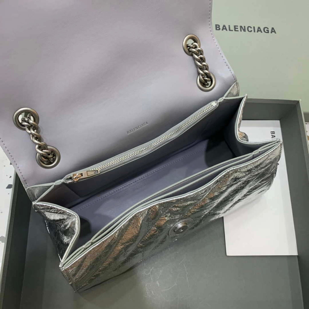 Balenciaga 716393210 Crush Medium Chain Bag Quilted in Silver metallized crushed calfskin Silver