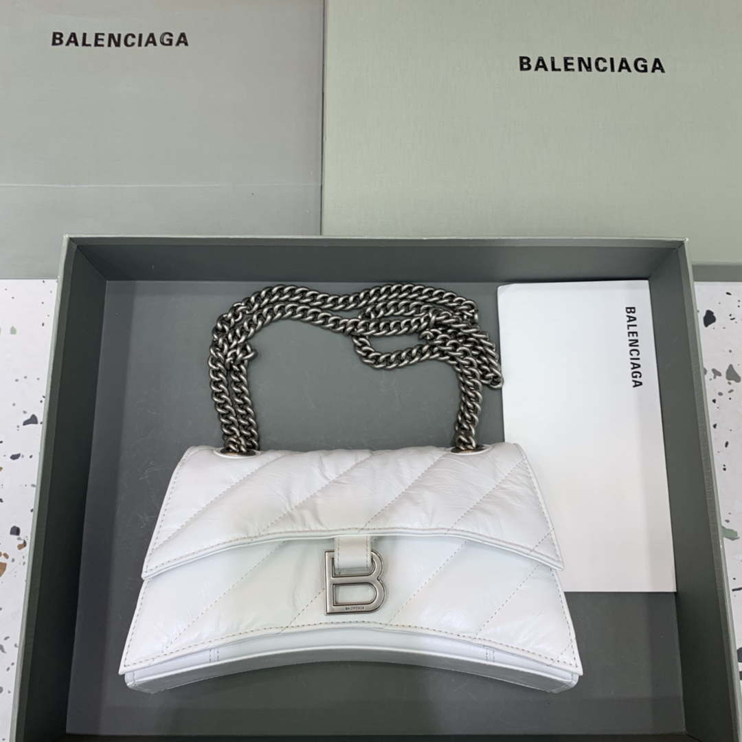 Balenciaga 716351210I Crush Small Chain Bag Quilted in White metallized crushed calfskin Silver - Default Title - View 1