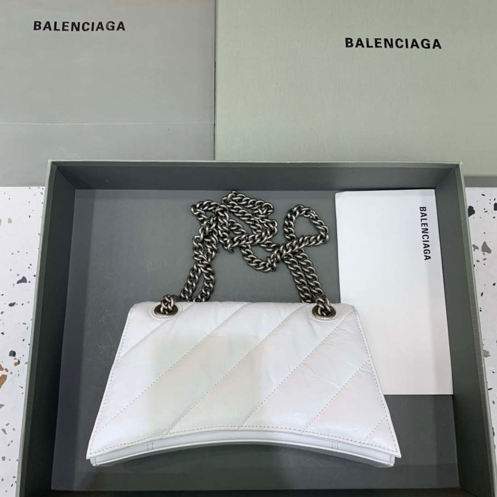 Balenciaga 716351210I Crush Small Chain Bag Quilted in White metallized crushed calfskin Silver