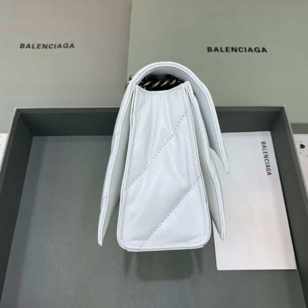 Balenciaga 716351210I Crush Small Chain Bag Quilted in White metallized crushed calfskin Silver