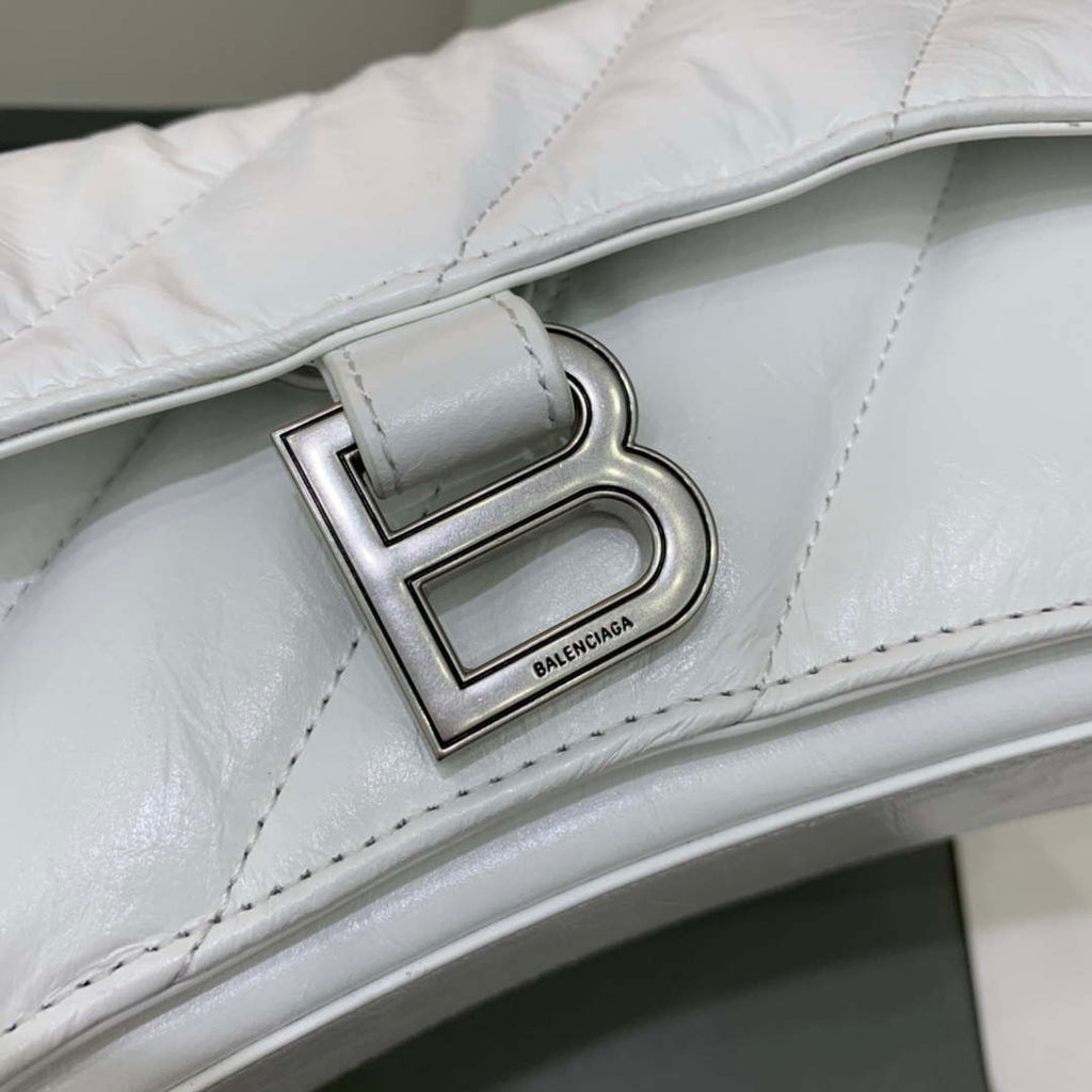Balenciaga 716351210I Crush Small Chain Bag Quilted in White metallized crushed calfskin Silver