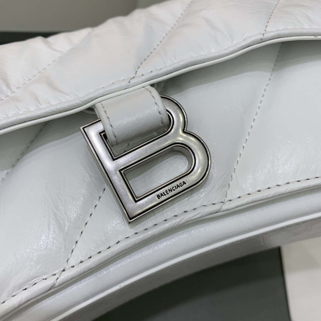 Balenciaga 716351210I Crush Small Chain Bag Quilted in White metallized crushed calfskin Silver