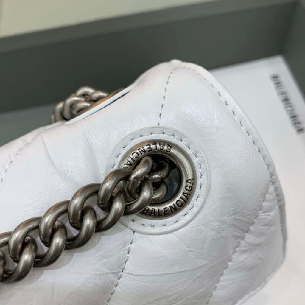 Balenciaga 716351210I Crush Small Chain Bag Quilted in White metallized crushed calfskin Silver