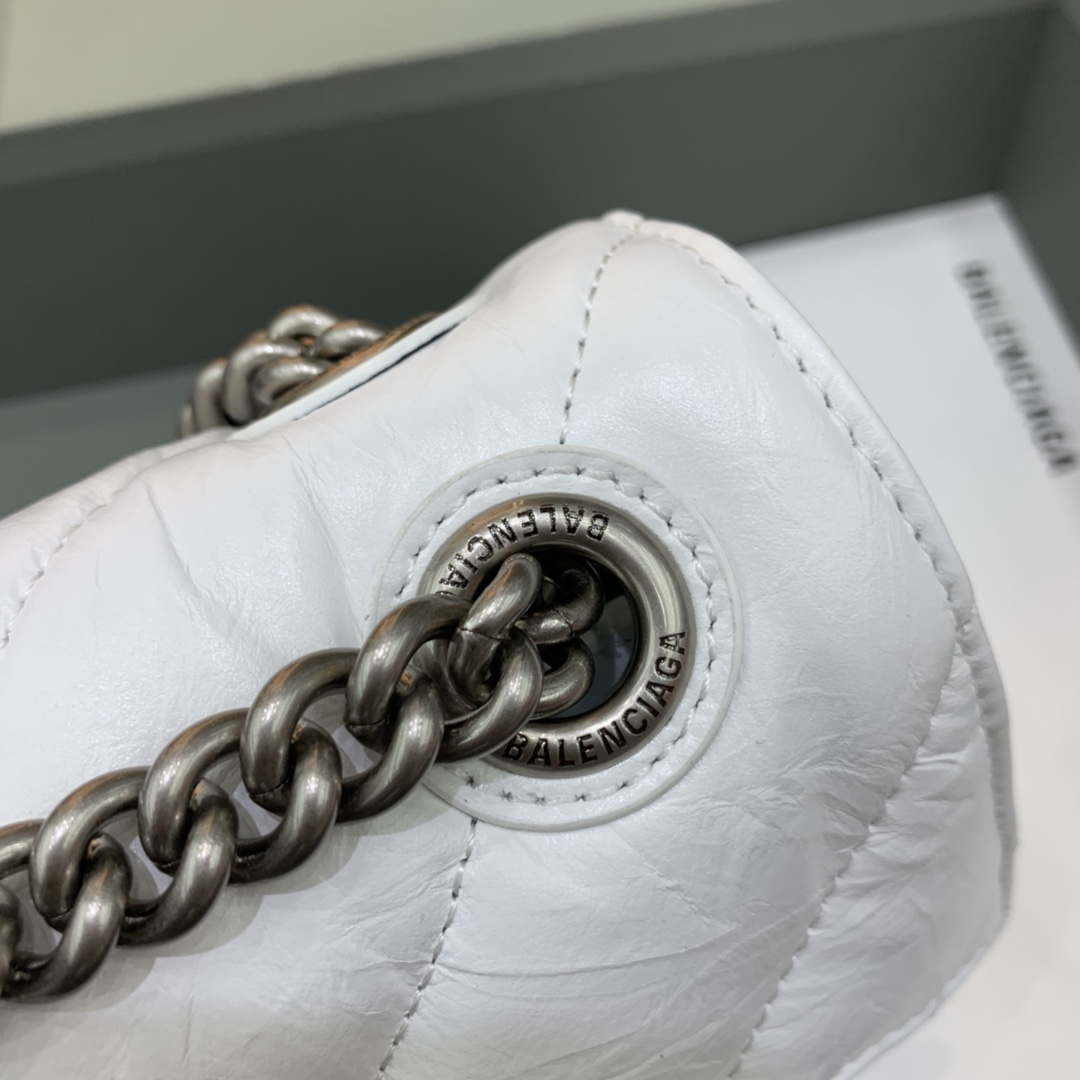 Balenciaga 716351210I Crush Small Chain Bag Quilted in White metallized crushed calfskin Silver