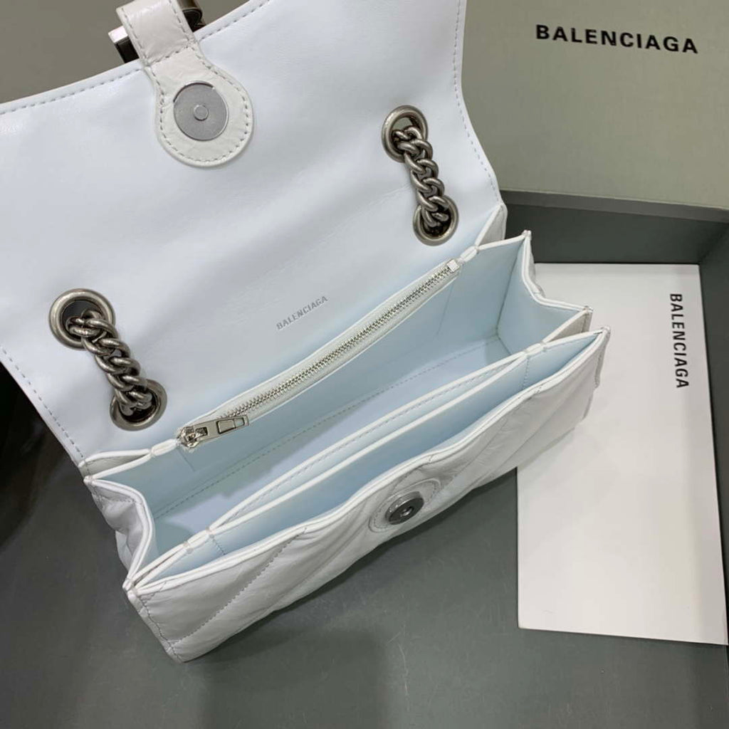 Balenciaga 716351210I Crush Small Chain Bag Quilted in White metallized crushed calfskin Silver