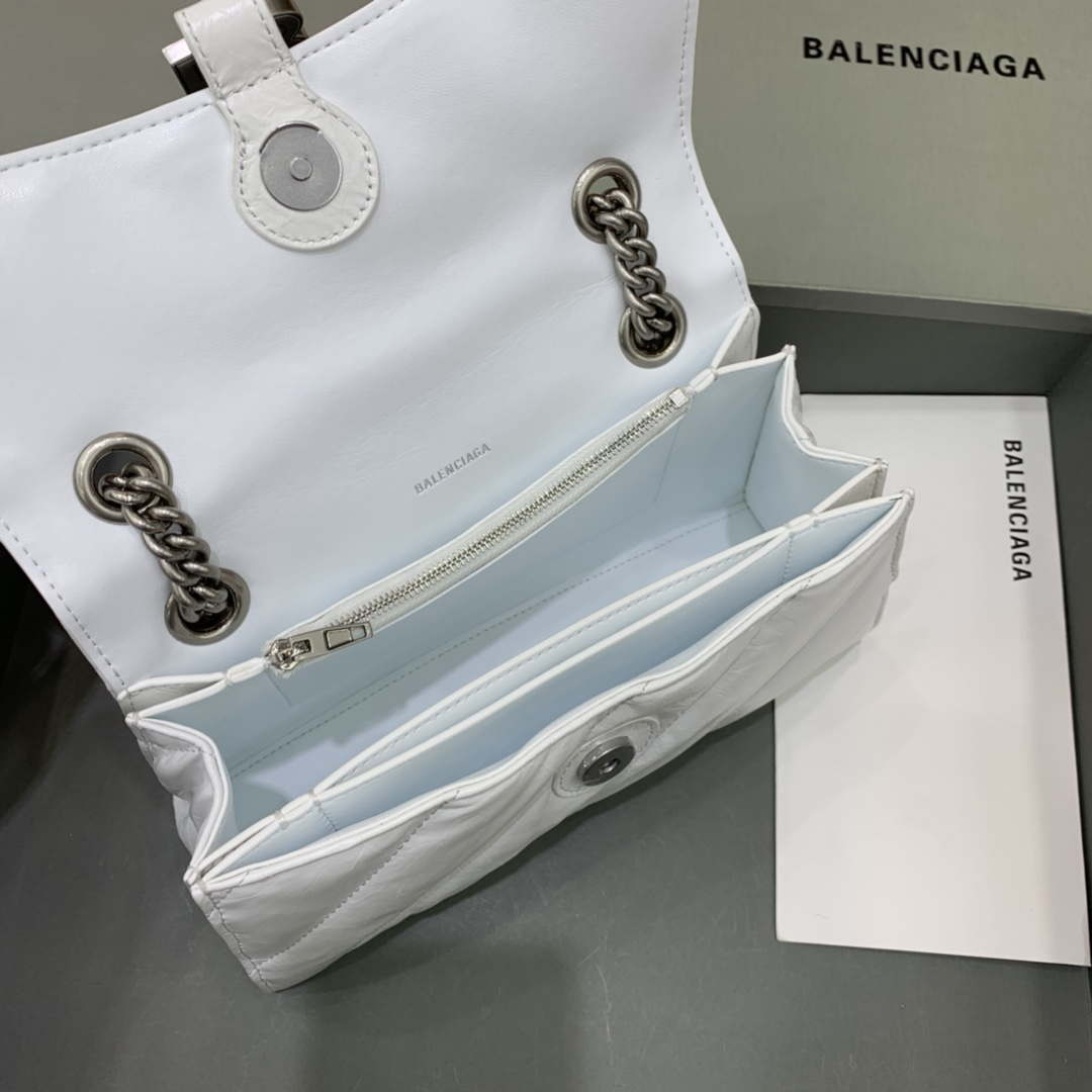 Balenciaga 716351210I Crush Small Chain Bag Quilted in White metallized crushed calfskin Silver
