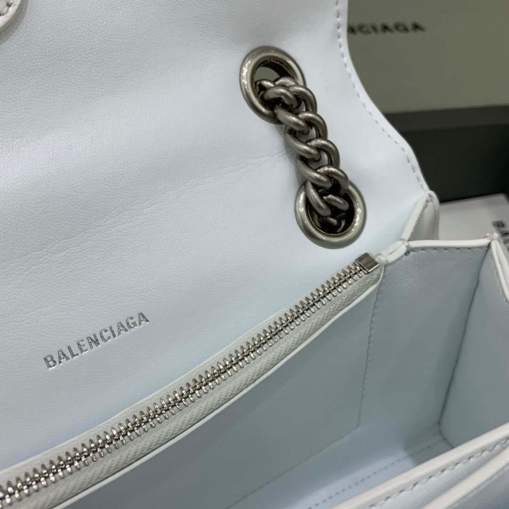 Balenciaga 716351210I Crush Small Chain Bag Quilted in White metallized crushed calfskin Silver