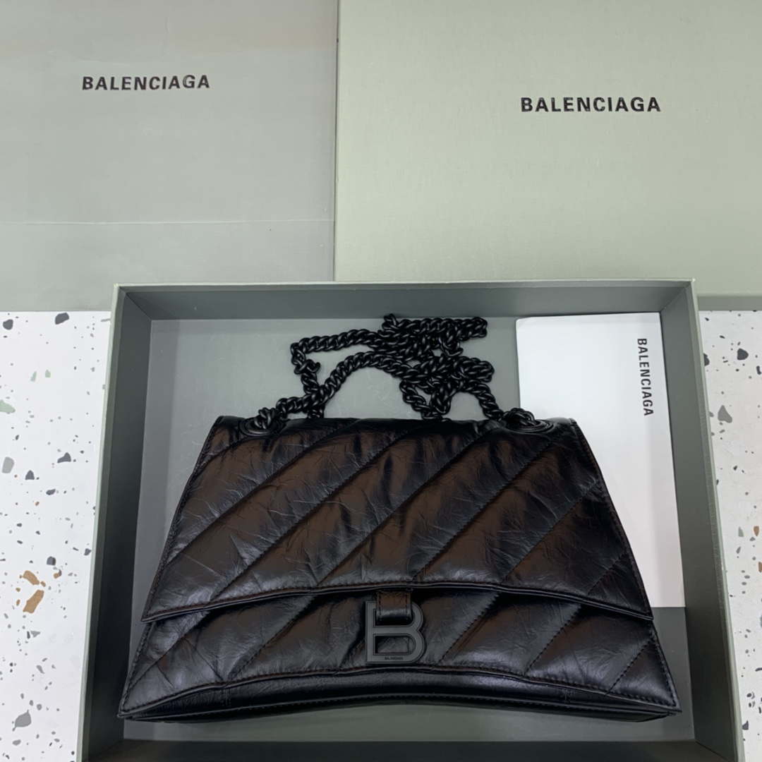 Balenciaga 716393210I Crush Medium Chain Bag in Black crushed calfskin aged Black Hardware - Default Title - View 1