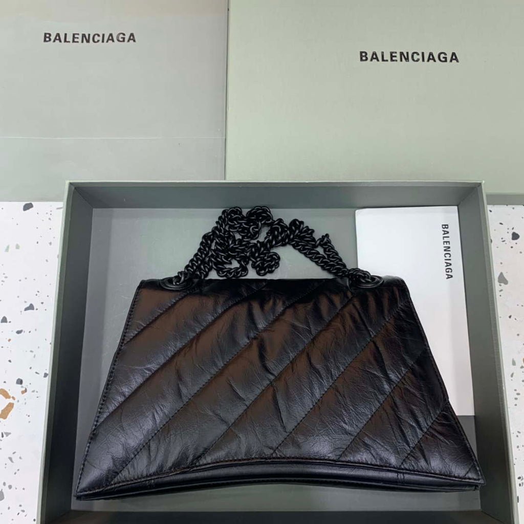 Balenciaga 716393210I Crush Medium Chain Bag in Black crushed calfskin aged Black Hardware