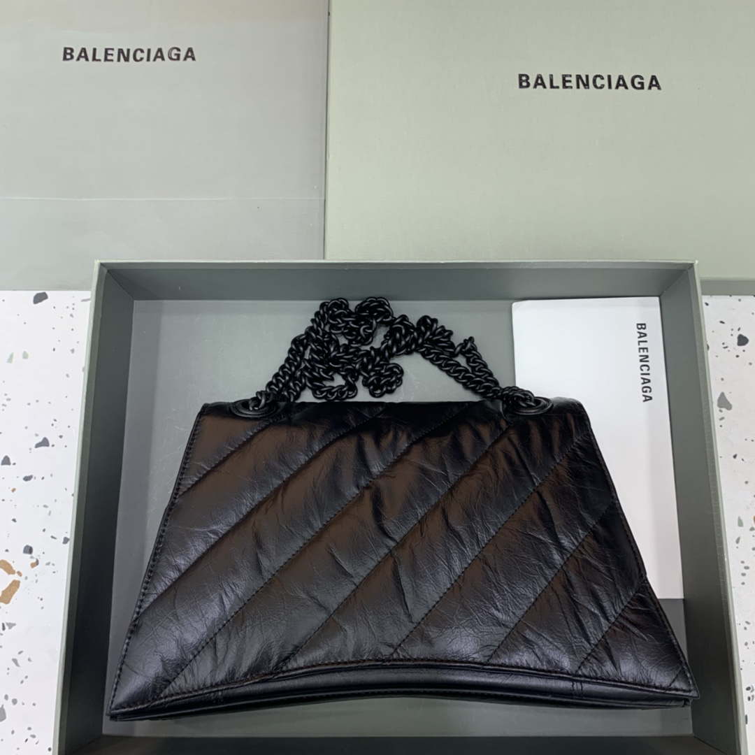 Balenciaga 716393210I Crush Medium Chain Bag in Black crushed calfskin aged Black Hardware