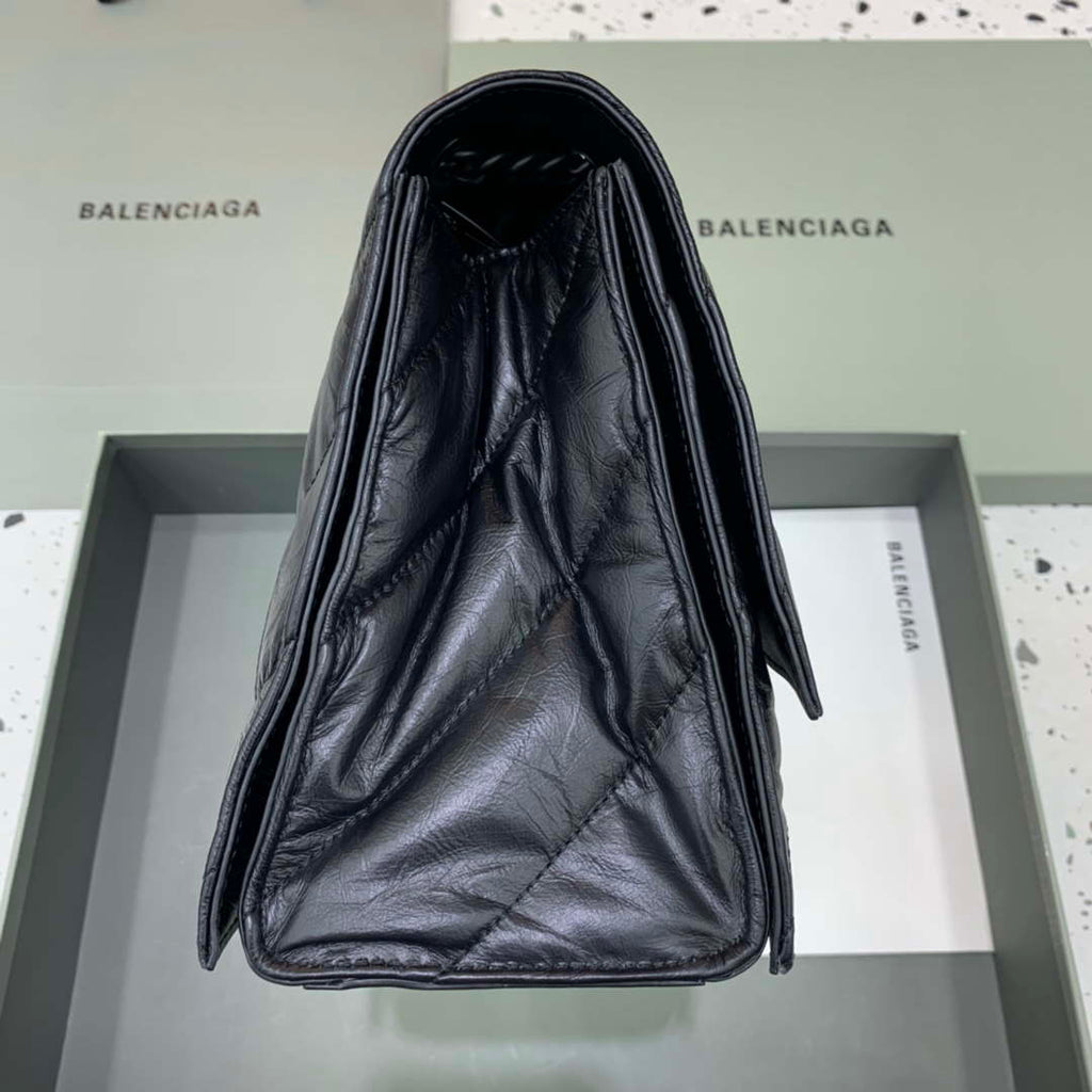 Balenciaga 716393210I Crush Medium Chain Bag in Black crushed calfskin aged Black Hardware