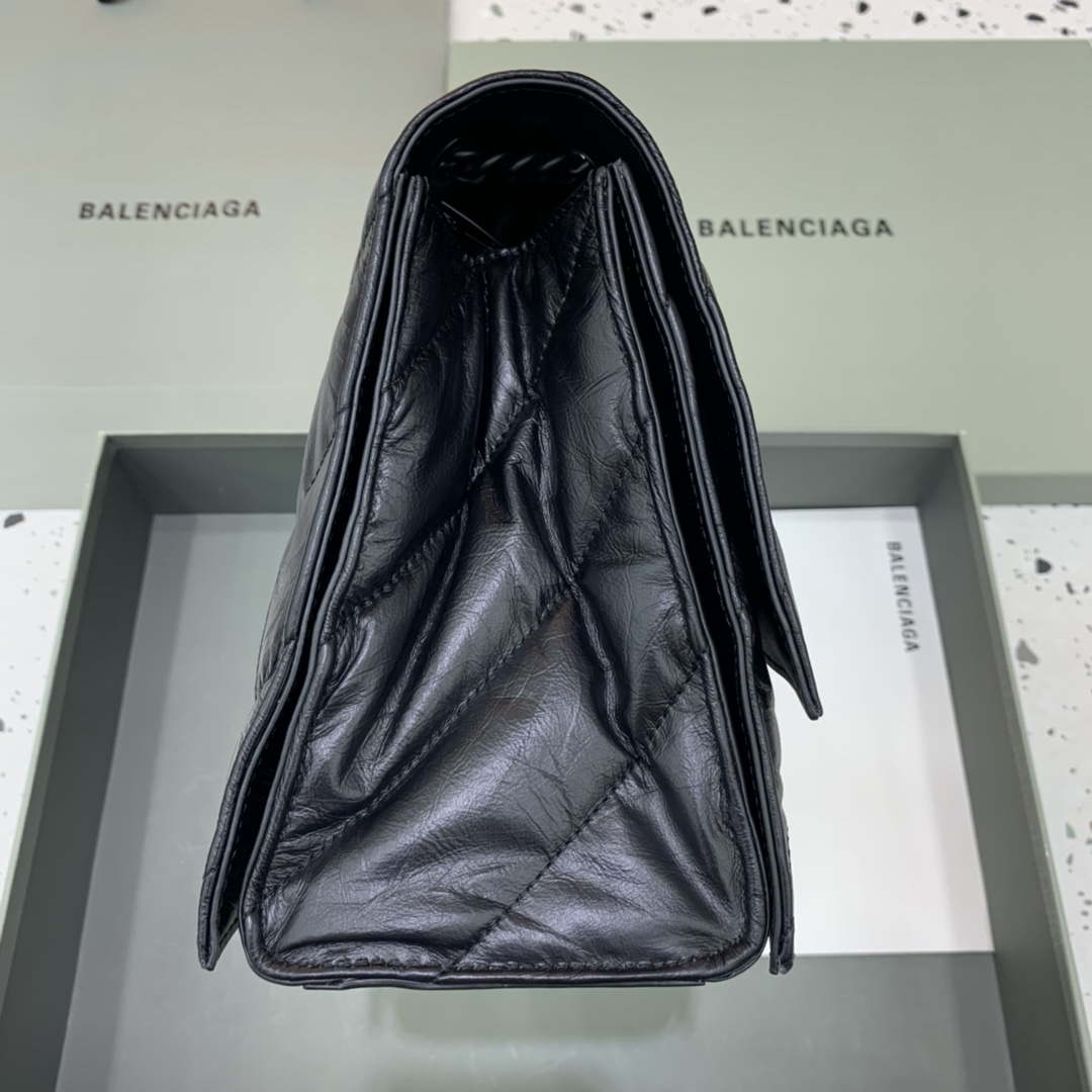 Balenciaga 716393210I Crush Medium Chain Bag in Black crushed calfskin aged Black Hardware