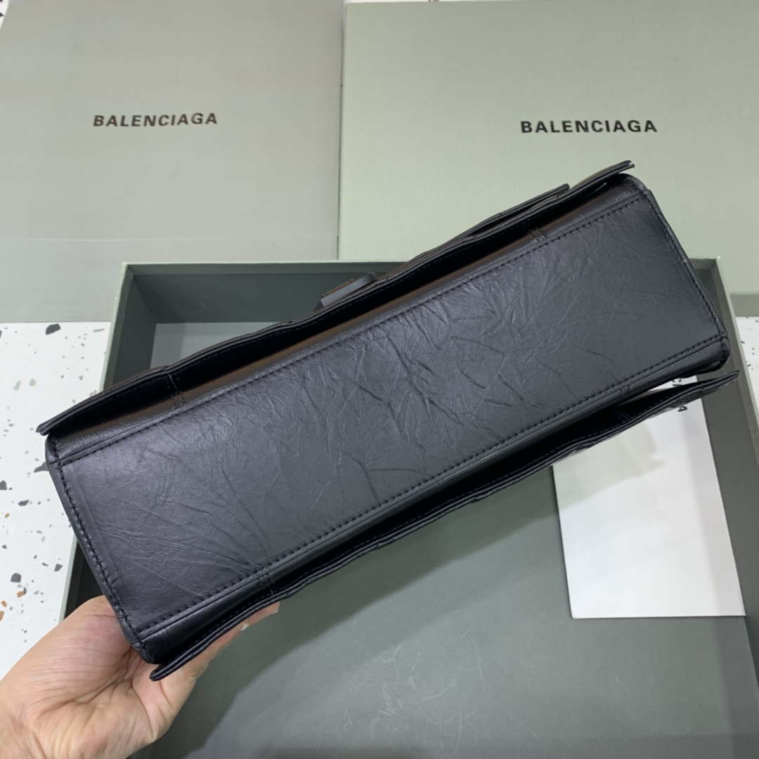 Balenciaga 716393210I Crush Medium Chain Bag in Black crushed calfskin aged Black Hardware