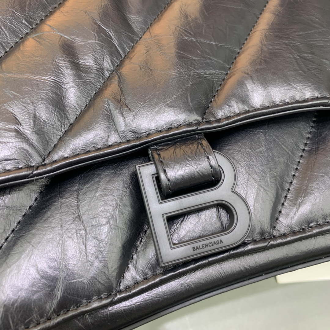 Balenciaga 716393210I Crush Medium Chain Bag in Black crushed calfskin aged Black Hardware