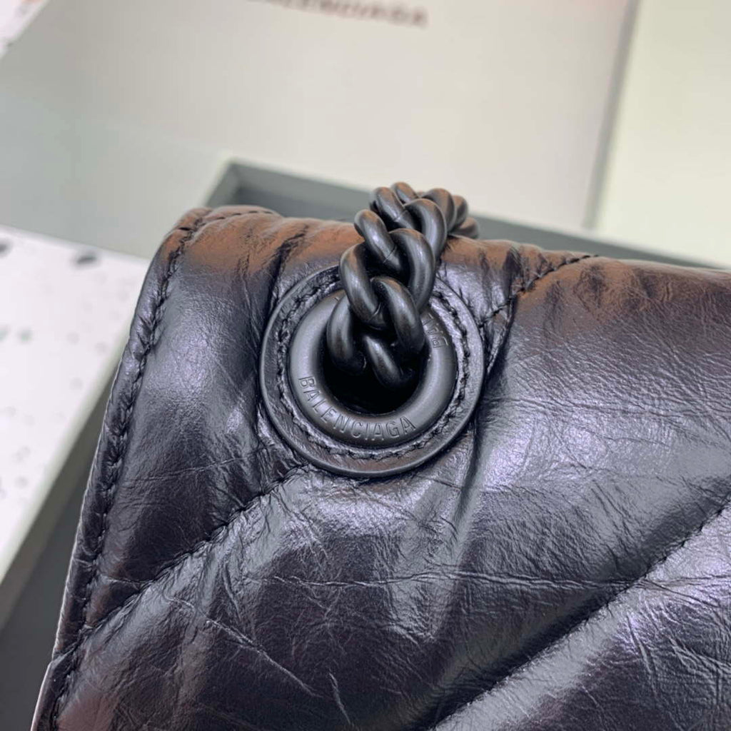 Balenciaga 716393210I Crush Medium Chain Bag in Black crushed calfskin aged Black Hardware