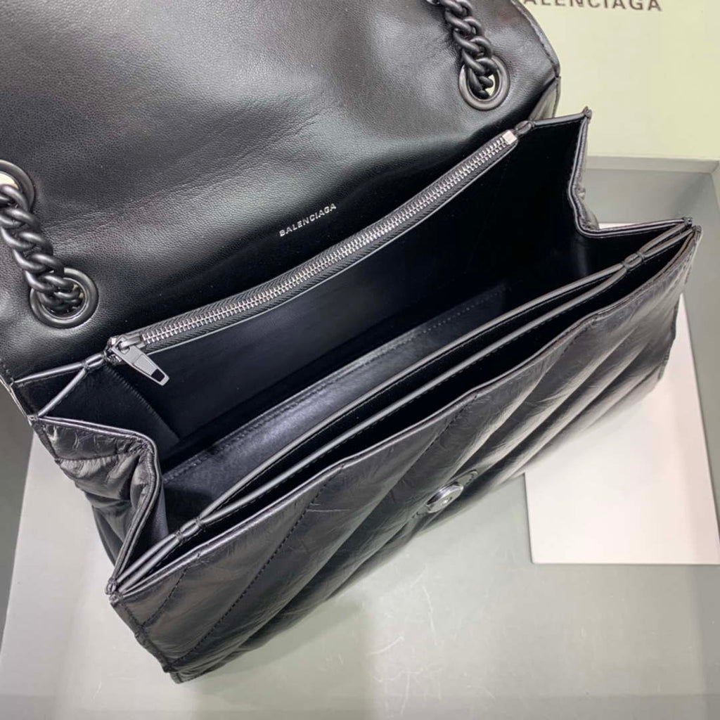 Balenciaga 716393210I Crush Medium Chain Bag in Black crushed calfskin aged Black Hardware