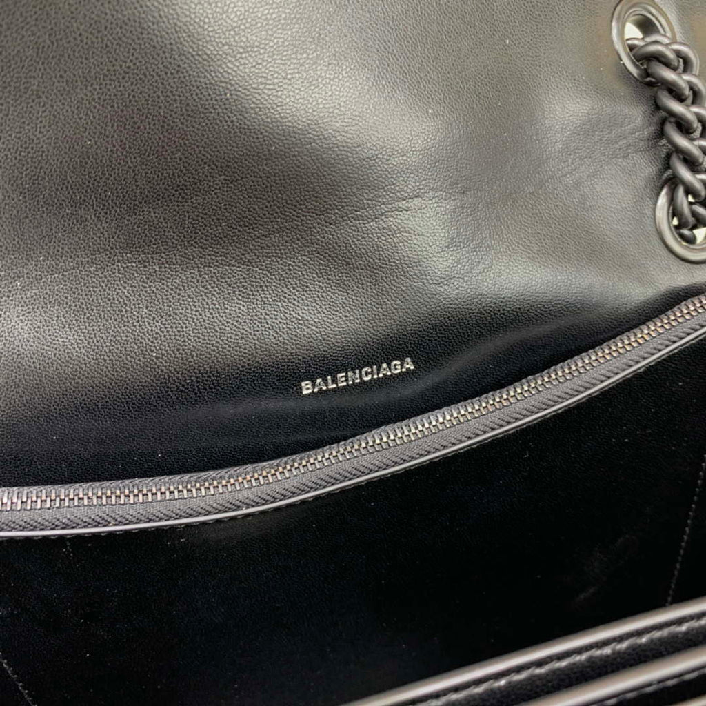 Balenciaga 716393210I Crush Medium Chain Bag in Black crushed calfskin aged Black Hardware