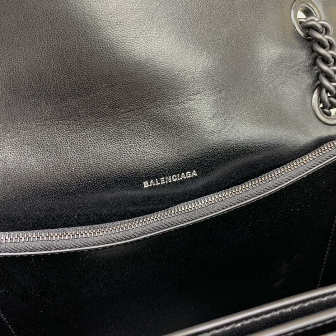 Balenciaga 716393210I Crush Medium Chain Bag in Black crushed calfskin aged Black Hardware
