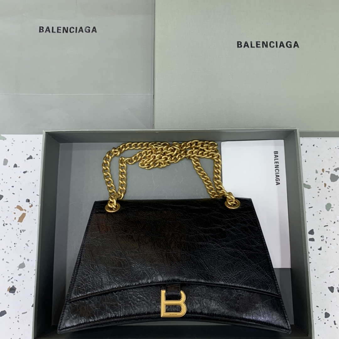 Balenciaga 716393210I Crush Medium Chain Bag in black crushed calfskin aged Gold - Default Title - View 1