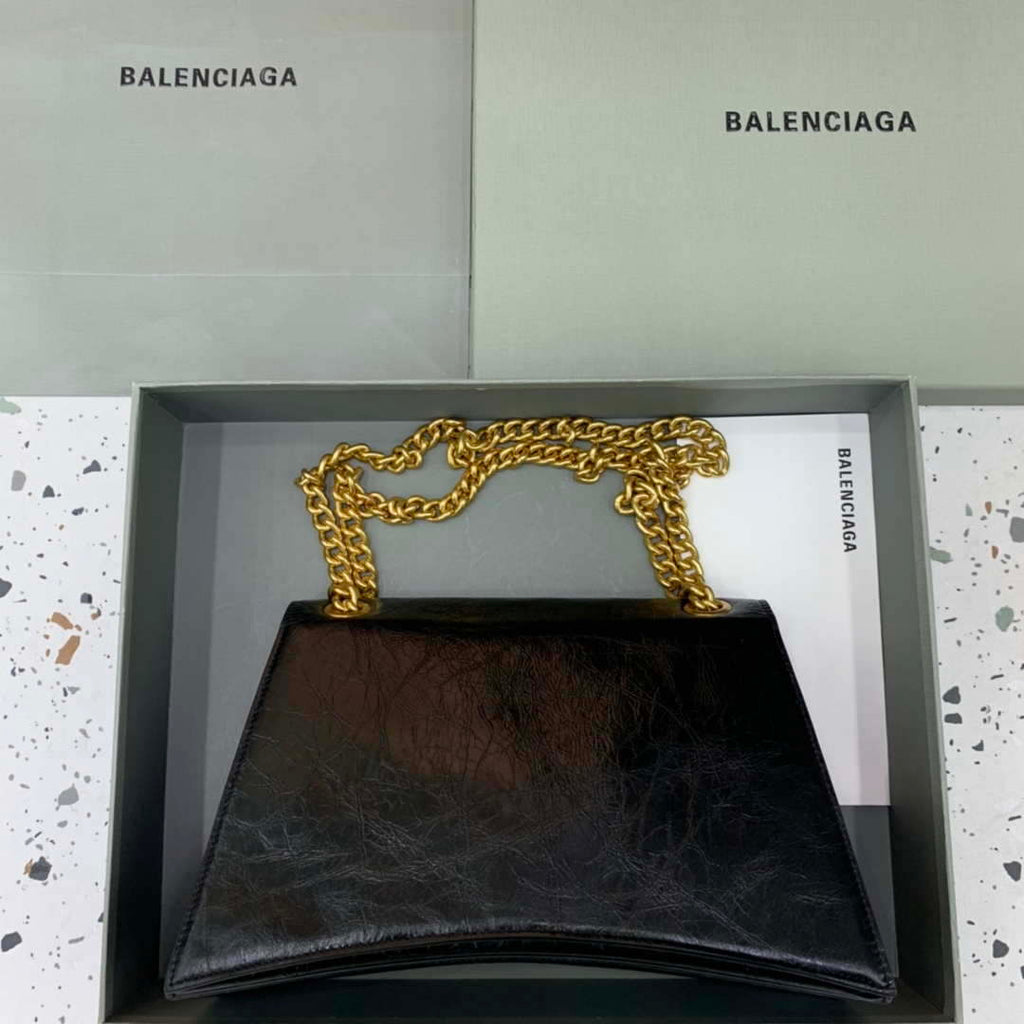 Balenciaga 716393210I Crush Medium Chain Bag in black crushed calfskin aged Gold