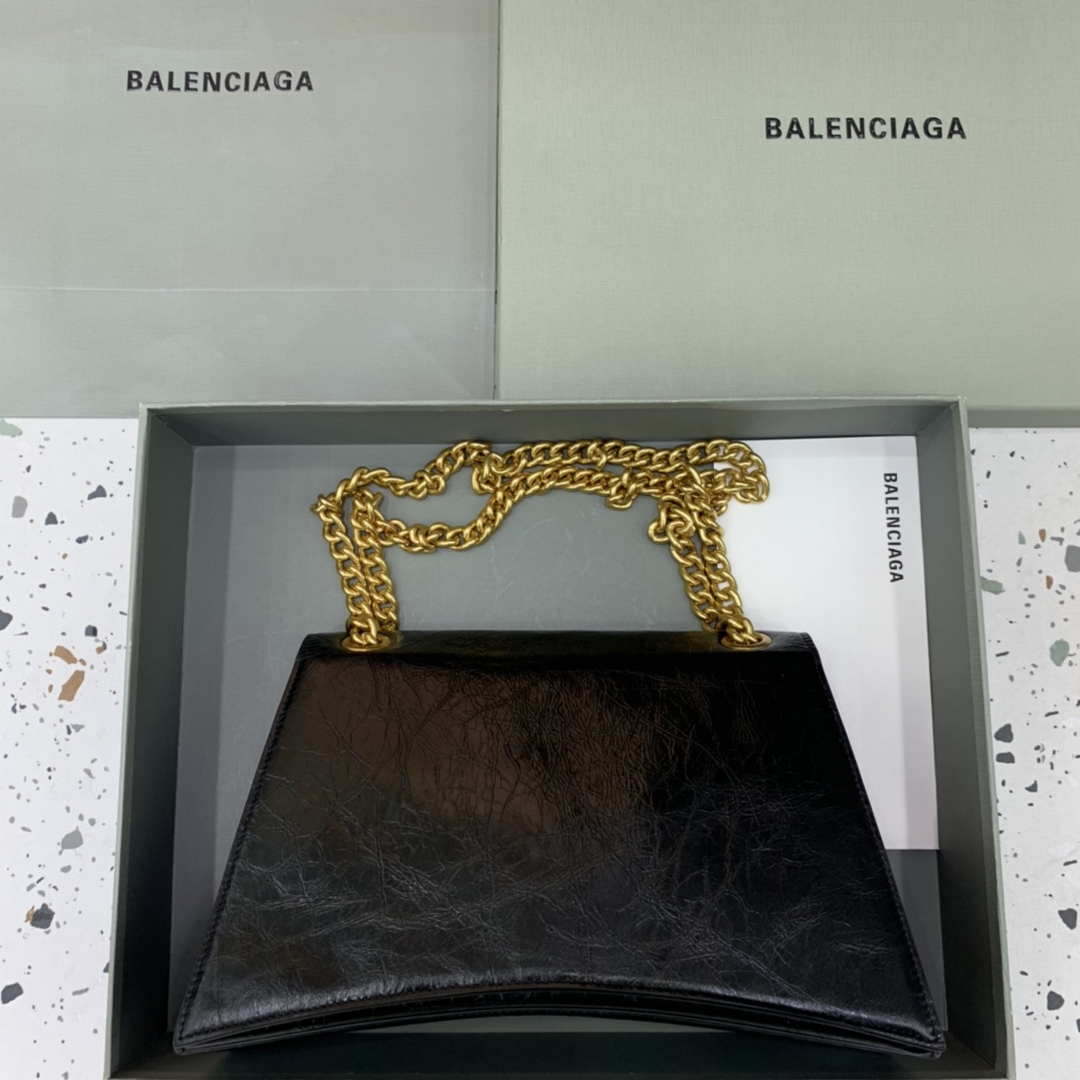 Balenciaga 716393210I Crush Medium Chain Bag in black crushed calfskin aged Gold