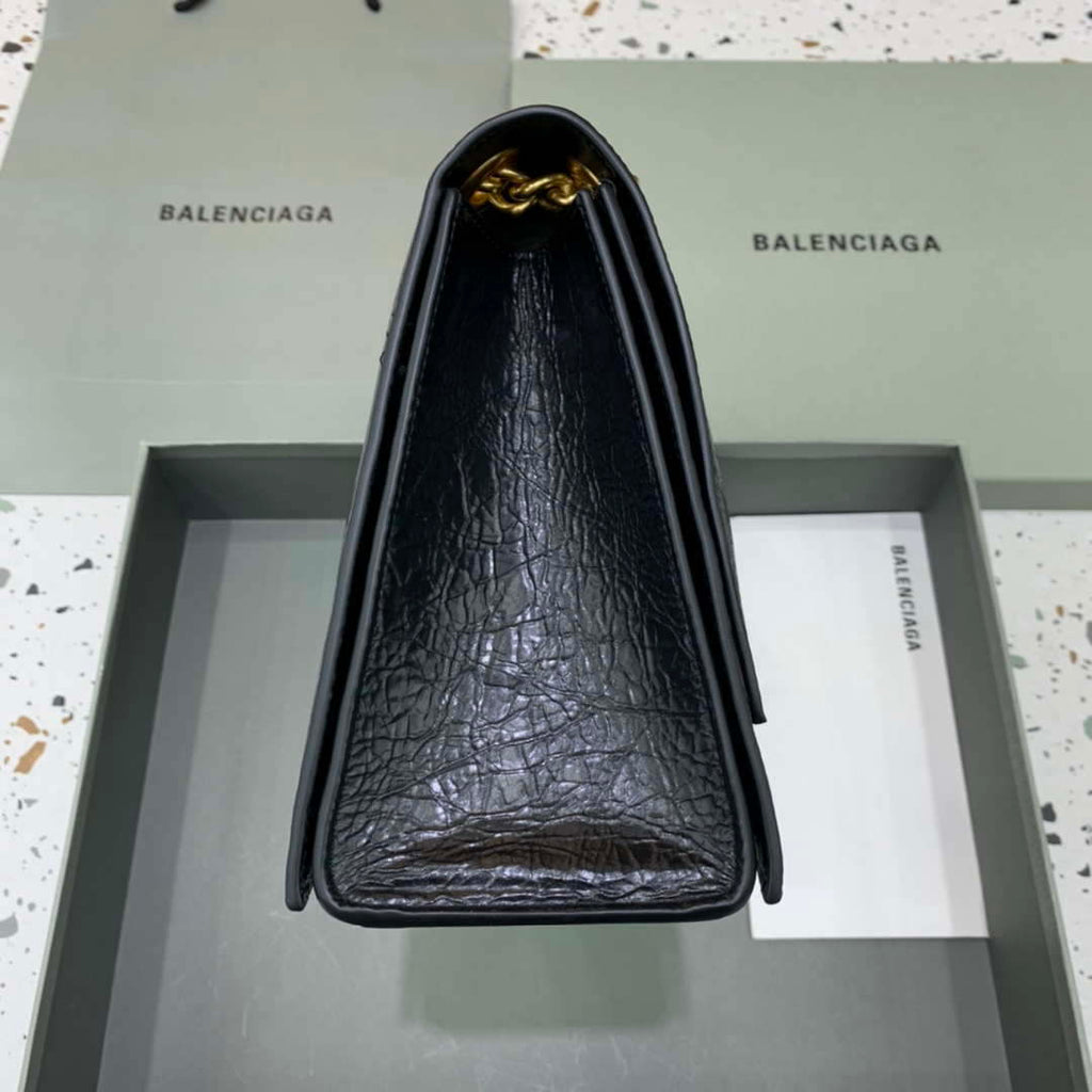 Balenciaga 716393210I Crush Medium Chain Bag in black crushed calfskin aged Gold