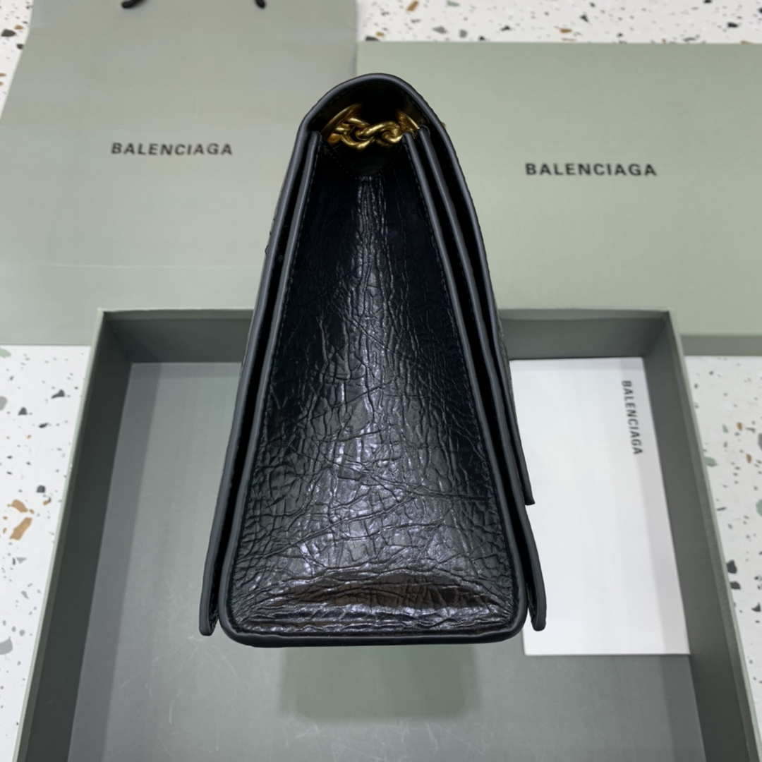 Balenciaga 716393210I Crush Medium Chain Bag in black crushed calfskin aged Gold