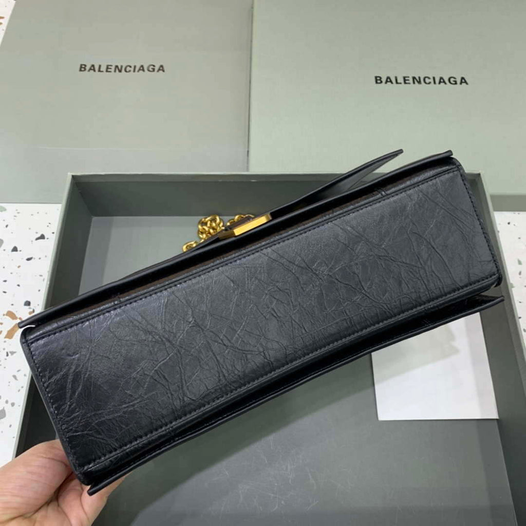 Balenciaga 716393210I Crush Medium Chain Bag in black crushed calfskin aged Gold
