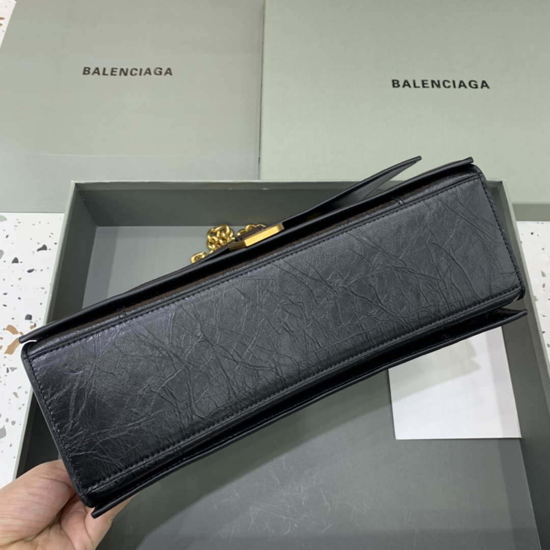 Balenciaga 716393210I Crush Medium Chain Bag in black crushed calfskin aged Gold