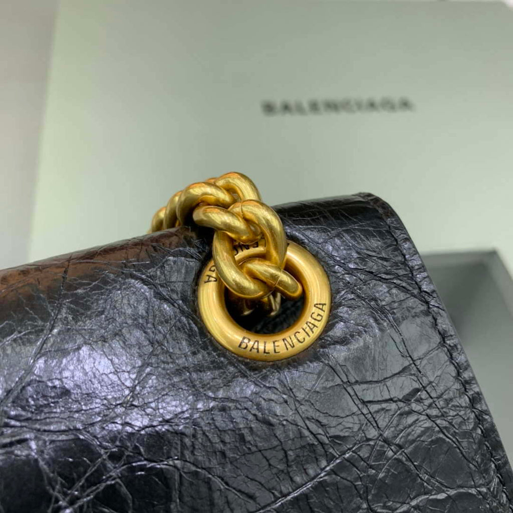 Balenciaga 716393210I Crush Medium Chain Bag in black crushed calfskin aged Gold
