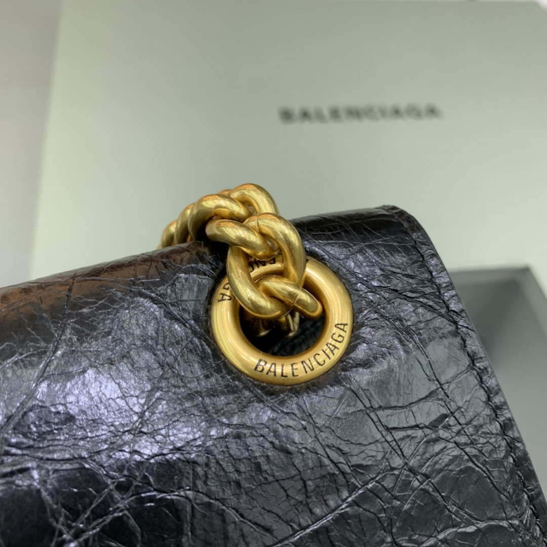 Balenciaga 716393210I Crush Medium Chain Bag in black crushed calfskin aged Gold