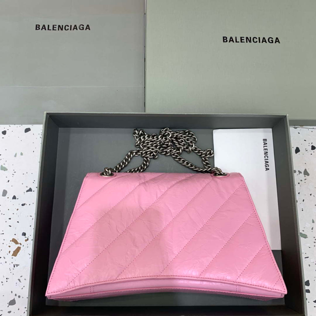 Balenciaga 716393210I Crush Medium Chain Bag in Pink crushed calfskin aged Silver