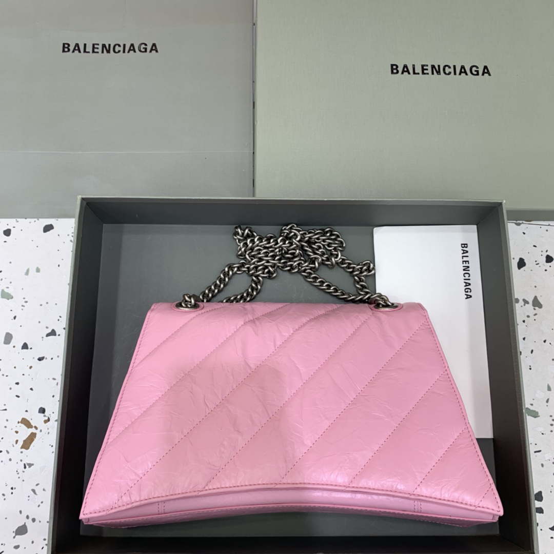 Balenciaga 716393210I Crush Medium Chain Bag in Pink crushed calfskin aged Silver