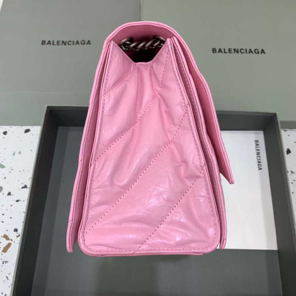 Balenciaga 716393210I Crush Medium Chain Bag in Pink crushed calfskin aged Silver