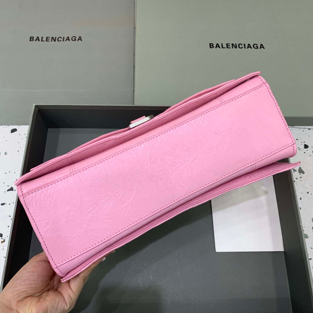 Balenciaga 716393210I Crush Medium Chain Bag in Pink crushed calfskin aged Silver
