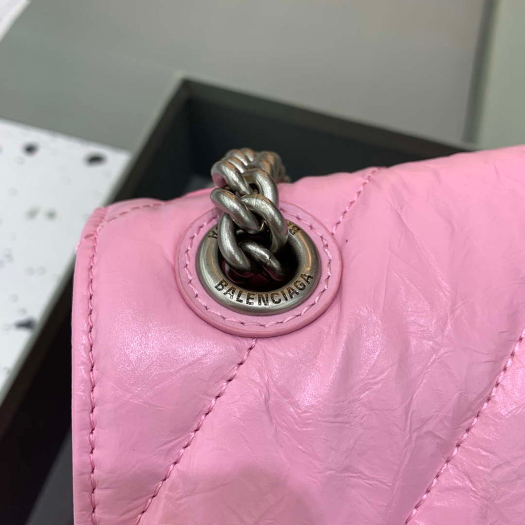 Balenciaga 716393210I Crush Medium Chain Bag in Pink crushed calfskin aged Silver