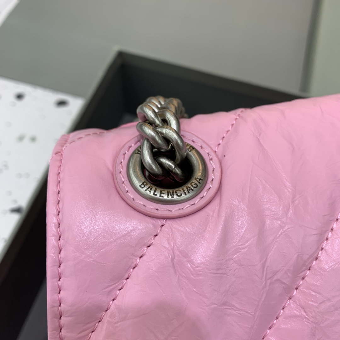 Balenciaga 716393210I Crush Medium Chain Bag in Pink crushed calfskin aged Silver