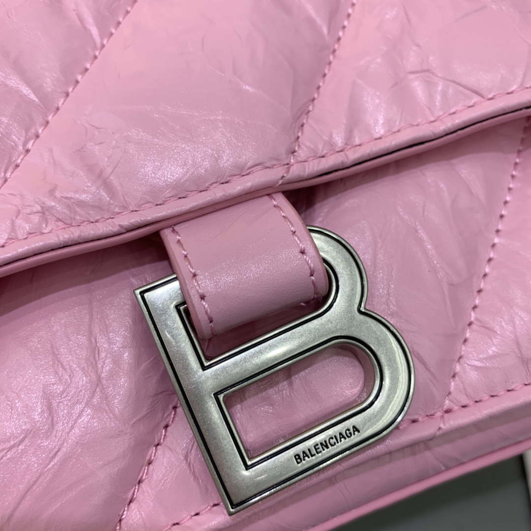 Balenciaga 716393210I Crush Medium Chain Bag in Pink crushed calfskin aged Silver