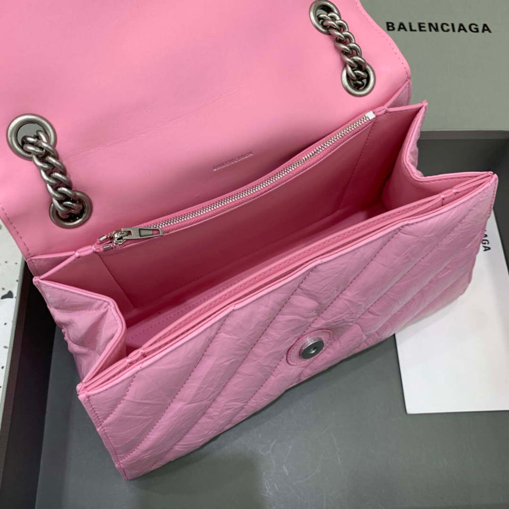 Balenciaga 716393210I Crush Medium Chain Bag in Pink crushed calfskin aged Silver
