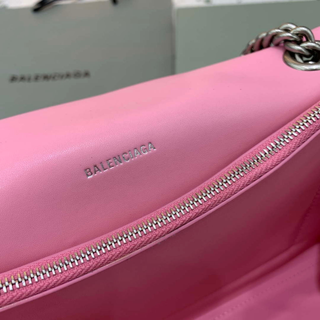 Balenciaga 716393210I Crush Medium Chain Bag in Pink crushed calfskin aged Silver